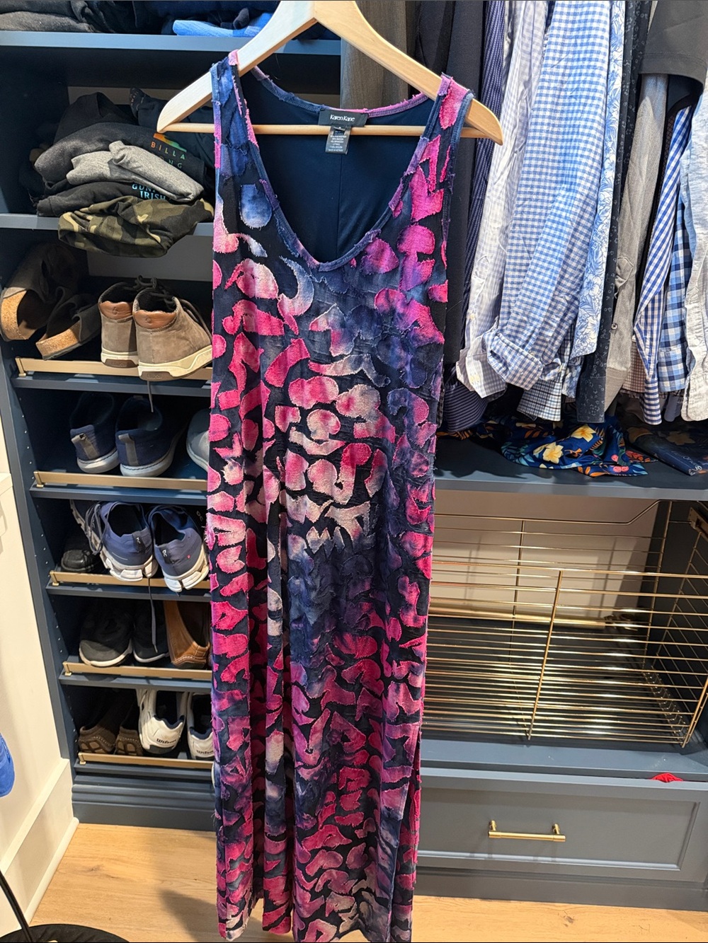 Karen Kane Tie-Dye Sleeveless Maxi Dress in Pink and Navy